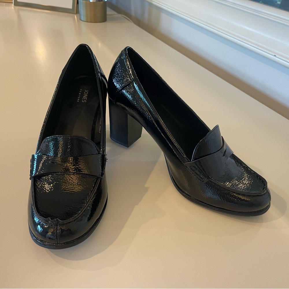 Jones New York Cypress Black Chunky Block 3” Penny Loafer Heels 10M